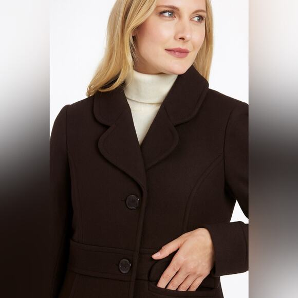 Marc New York Women's Dark Brown Cashmere Blend Mid-Length Winter Coat Size 8 - Picture 3 of 12